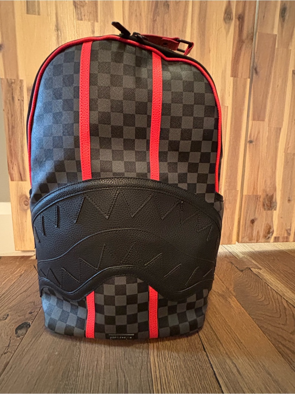 Sprayground “Sharks in Paris” Black Checkered Shark Mouth Backpack
